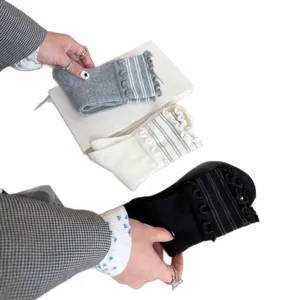 Calzini medi a righe con volant stile coreano da donna per autunno inverno caldi soffici