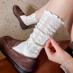 Calzini slouch in pizzo cavo carini da donna, calze lunghe autunnali in stile coreano.