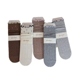 Calzini slouch da donna con volant e pois tubo medio simpatici calzini in cotone 5 paia