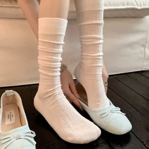 Damen Casual Baumwolle Einifarbig Vertikal Gestreift Slouch Socken Atmungsaktiv Mesh Japanisch Süß Stil Lang Schlauch Socken