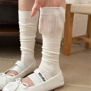 Women hollow out knit leg warmers spring summer breathable stacking long socks ballet style