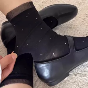 Black polka dot sheer mid-calf socks women sweet cute organza fashion stockings casual wear.