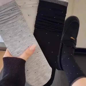 Women cute polka dot slouch socks mid tube fashion casual soft daily wear hosiery 3 pairs set