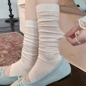 White ballet stirrup socks, breathable mesh summer calf stacked sock covers for women.