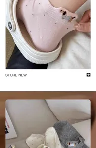 Calzini donna taglio basso ricamo bassotto carino pois rosa cotone calze estive