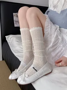 Weisse Netz-Langen Socken für Damen, süßer JK-Stil atmungsaktive Strümpfe für Frühling und Sommer.