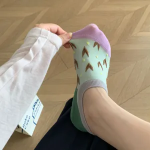 Japanese style women's low-cut boat socks with cute retro color block design, spring summer thin cotton.