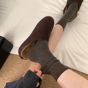 Κομψές ρετρό καφέ λεπτές ριγέ κάλτσες άνετες βαμβακερές αναπνεύσιμες καθημερινή χρήση