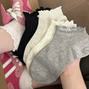 Femmes court bord volanté résille respirant été fin coton chaussettes lot multicolore