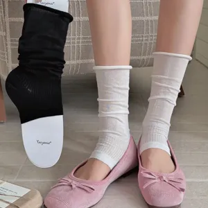 Women's Spring Summer Thin Silk Slouch Socks Ballet Style Solid Color Breathable High Tube Socks Leg Warmers