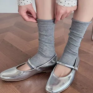 Women grey stack socks ballet style thin leg warmers fashion spring summer daily wear soft stylish