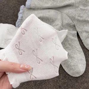 White bow women mid-calf socks summer thin ballet core slouch socks breathable cotton