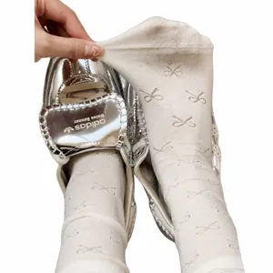 White bow socks women mid tube summer thin miu style ballet core cotton breathable long socks