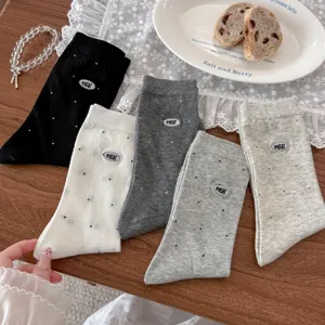 Korean style cute egg embroidered polka dot mid tube socks casual cotton socks for women