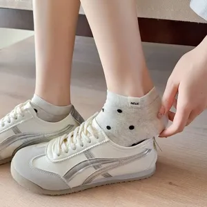 Women's short cotton socks with cute polka dots and Nice label, breathable and soft ankle socks.