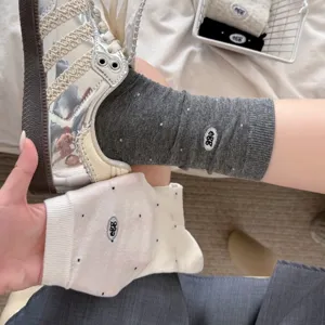 Women mid-tube socks cute polka dot embroidery casual fashion breathable soft cotton daily wear