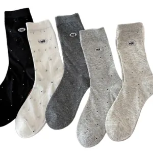 Korean style egg embroidered polka dot crew socks for women, minimalist daily casual knit hosiery.