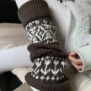 Scaldamuscoli invernali spessi Fair Isle marroni vintage calzini slouch stile caldo