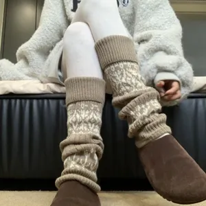 Ghette in maglia spessa da donna inverno calde motivo Fair Isle vintage rombi.