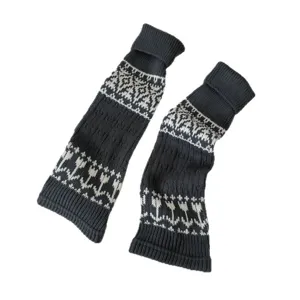 Ghette in maglia Fair Isle da donna, calze invernali spesse grigie stile vintage.