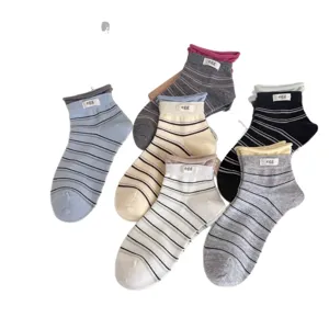 Spring summer colorful striped socks with cute cloth labels, Korean style casual mid-tube cotton socks.
