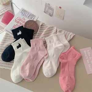 Cute cat embroidery detail on soft cotton casual short socks, perfect for daily wear and style.