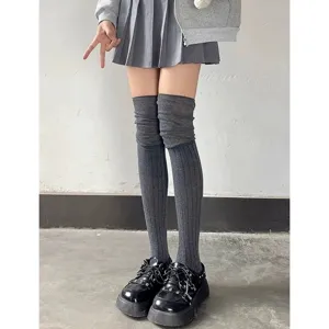 High-grade gray over-the-knee long socks for women, lazy style solid color JK socks hot.