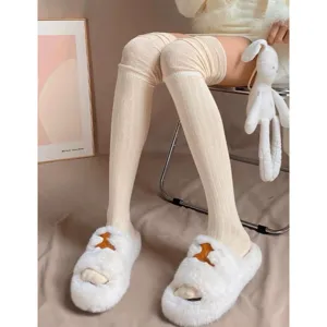 Cozy knit over-the-knee socks for women, solid color winter long socks for daily wear.