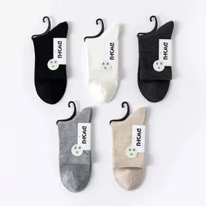 Premium mulberry silk crew socks for men and women, breathable, thin, solid color, 5 pairs.