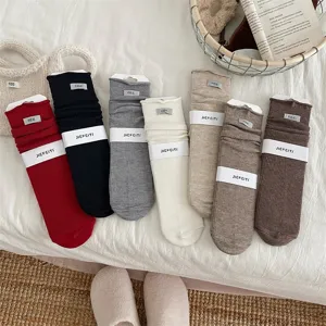 Women slouch socks solid color casual long socks autumn winter knit hosiery comfy warm