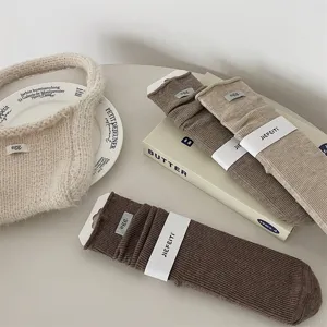 Japanese style solid color ribbed stacked socks soft warm wool blend winter long socks