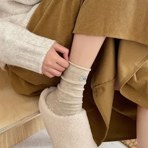 Japanese rolled edge solid color slouch socks wool blend cozy mid tube socks detail view