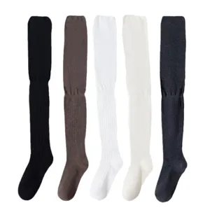 Solid color over the knee long socks for women, cozy knit slouch socks for boots daily wear.
