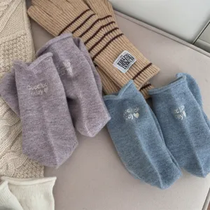 Autumn winter wool socks thick warm slouch socks cute letter embroidery women mid tube socks