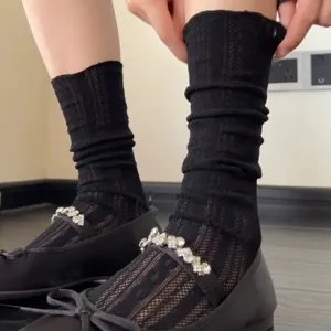 Calzini slouch in rete di pizzo tinta unita sottili estivi stile balletto calzini a rete