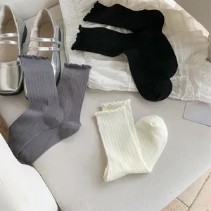Ballet style slouch socks for women, thin cotton mesh lace mid tube socks matching sandals.