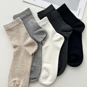 High quality spring summer pure color thin silk unisex mid-calf socks set of five