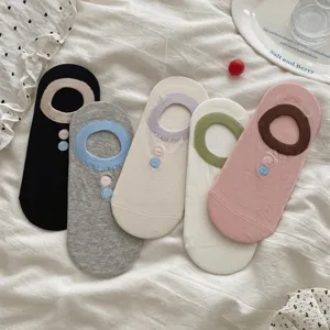 Women cotton shallow mouth socks with cute button embroidery and breathable design for summer daily wear.