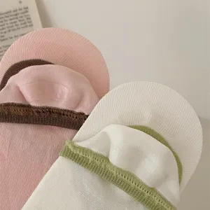 Summer women breathable mesh boat socks with anti-slip silicon, comfortable low cut design.