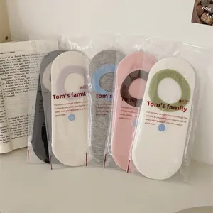 Detailed view of breathable mesh women's short socks with anti-slip silicone and button embroidery.