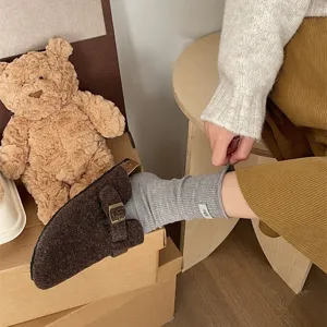 Japanese rolled edge wool socks winter solid color cozy mid-tube socks warm daily wear