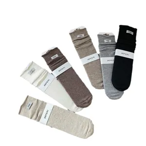 Japanese style solid slouch socks for women, soft knitted long socks with paper band.