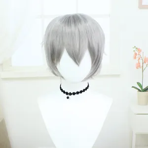 Short silver anime cosplay wig for men and women, universal daily party wear stylish hair accessory
