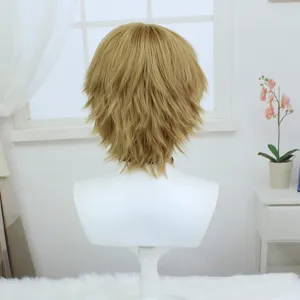 Universal cosplay short blonde wig, layered spiky hair for anime styling 30cm long