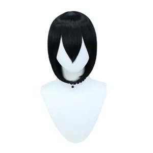 Perruque cosplay courte noire cheveux synthétiques style anime universel pour femme