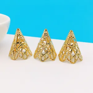 Gold filigree cone bead caps DIY tassel caps vintage jewelry findings for handmade crafts