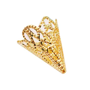 Gold filigree flower bead caps for DIY jewelry making, bridal hair accessories and tassels.