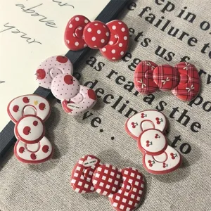 Cute Bowknot Hair Clips Sweet Cherry Polka Dot Plaid Hairpins Hair Accessories For Women