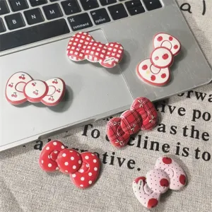 Retro red bow hair clips set with polka dots and cherry prints, sweet styling hair accessories.
