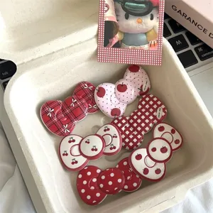 Retro red plaid polka dot bow hair clips cute cherry duckbill hair clips for women and girls